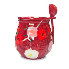 Gnlnkn Ceramic Food Storage Container, Countertop Storage Jar, 43 Oz Coffee Jar Ceramic Jar With Lid And Spoon For Storing Food Tea, Beans, Nuts, Cookies - Red
