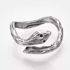 LZD Alloy Cuff Finger Ring Snake Antique Silver Size 7 Adjustable 17mm P459