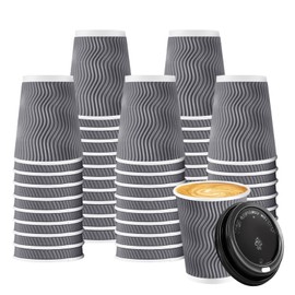 100 Pack 8 oz Paper Coffee Cups with Lids Disposable for Hot Drink