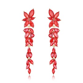 EVER FAITH Marquise Crystal Wedding Prom Earring for Bride Bridesmaid, Ruby Color Rhinestone Chandelier Flower Costume Party Dangle Earrings for Women Red Gold-Tone