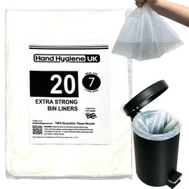 7L Pedal Bin Liners Extra Strong Dustbin Waste Bags Small 7 Liter Trash Bags For Toilet Bedroom Bathroom Hotels Garbage White Refuse Sacks For Rubbish 7 Litre - 20 Count