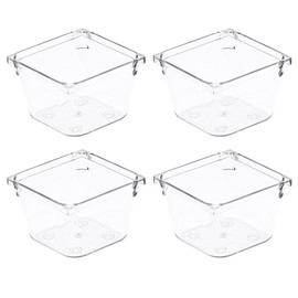 Amtido 4 Pack Drawer Organisers - Sturdy Clear Plastic - Versatile Storage for Kitchen, Bathroom, Utensils, Makeup, Office, and Desk Accessories (7.6cm x 7.6cm x 5.1cm)