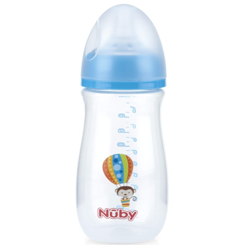Nuby Wide Neck Bottle with Anti-Colic Air System, Colors/Prints May