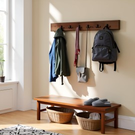 Alaterre Furniture Pomona Coat Hooks – Modern Rustic 48" Slim Wall Mounted Coat Rack with 6 Hooks – Solid Wood and Space Saving for Jackets, Scarves & Bags in Mudroom or Hallway (Rustic Brown)