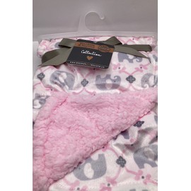 Blankets & Beyond Baby Blanket Pink Gray Elephant Print Security Blanket New Tag