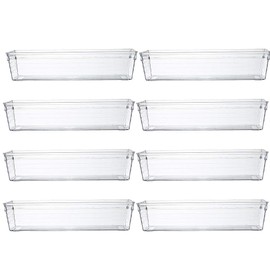 Backerysupply Clear Plastic Drawer Organizer Tray for Vanity Cabinet (9"×3"×2"，Set of 8),Storage Tray for Makeup, Kitchen Utensils, Jewelries, and Gadgets