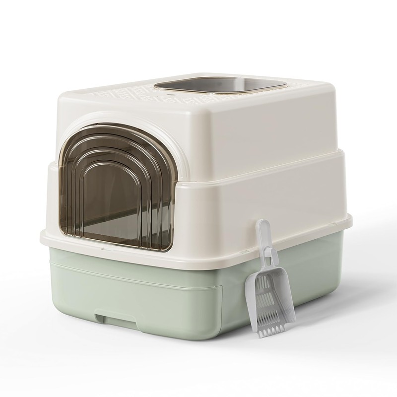 Basics Cat Litter Box with Lid,Fully Enclosed Litter Box with