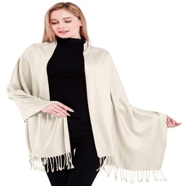 CJ Apparel Ivory Cream Off White Solid Color Tassels Design Nepalese Shawl Seconds Scarf Wrap Stole Throw Head Wrap Pashmina Hand Made in Nepal NEW