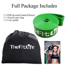 TheFitLife Resistance Pull Up Bands - Pull-Up Assist Exercise Bands, Long Workout Loop Bands for Body Stretching, Powerlifting, Fitness Training, Bonus Carrying Bag and Workout Guide (Green)