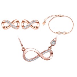 Yumilok Women's Necklace with Infinity Symbol Women's Bracelet Women's Stud Earrings Jewellery Sets for Women Girls Rose Gold, Sterling Silver Sterling Silver Zirconia, Cubic Zirconia