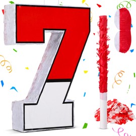 Number 7 Pinata for 7th Birthday Party Decorations, Perfect for 7th Birthday Party Supplies, Fiesta, Anniversary Celebration, Birthday Pinata with Stick Blindfold Confetti Large 16 x 11.8 x 3.2 Inches