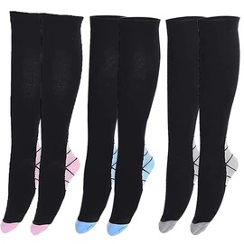 Qimiao 3 Pairs Sport Compression Socks for Men & Women (20-30 mmHg), Long Stockings for Running, Ski, Flight, Sports, Travel (CA/US, Alpha, Large, X-Large, Regular, Regular, 3 Colors)
