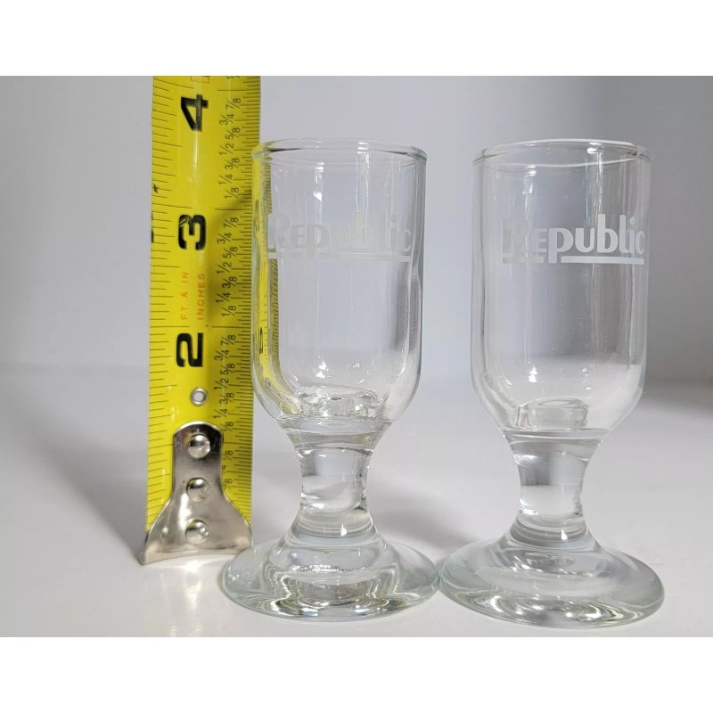 Vtg Republic Airlines Cordial Shot Glass Footed 3 1/4" Etched