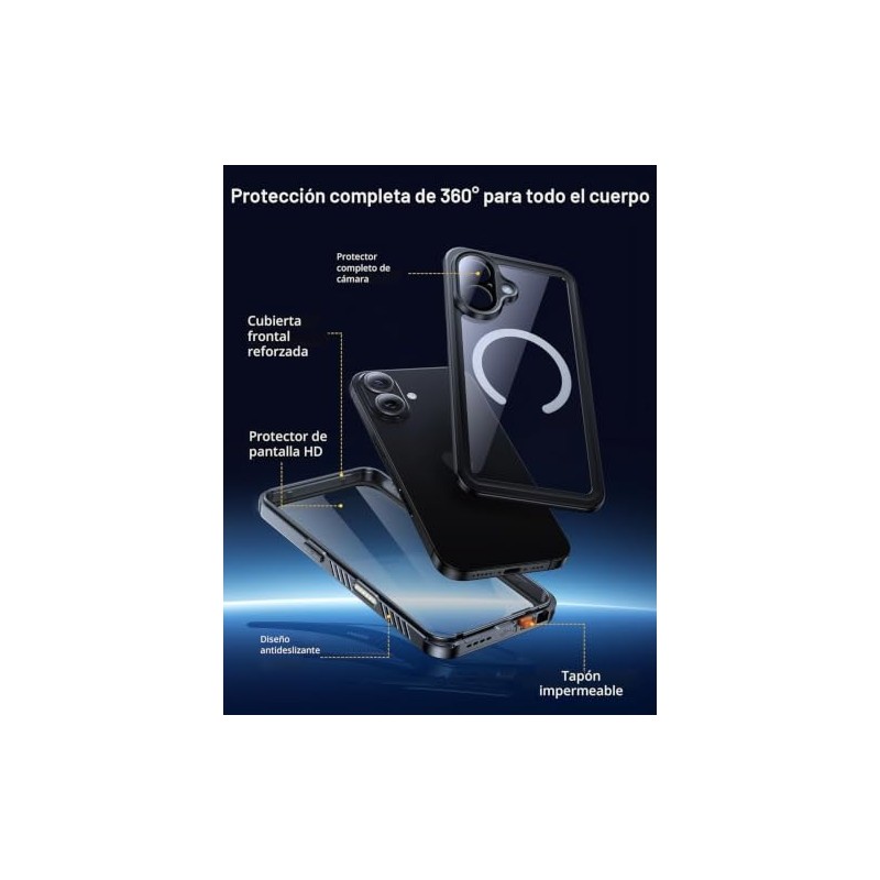 Lanhiem Funda Magnética Iphone Impermeable Protector Pantalla Integrado Protección Cámara