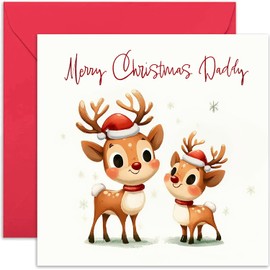 First Christmas Cards for Daddy from Reindeer - Cute Reindeer Design - Christmas Traditions Keepsake Gift from Newborn - New Parents Christmas Greeting Cards for Him