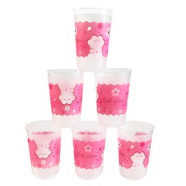Djenpinex 25 Pack 16oz Pink Plastic Cups with Cat Claw & Cherry Blossom Design - thick Cute Clear Disposable Cups for Party, Wedding, Birthday,Bachelorette Party