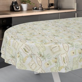 ANRO Oilcloth Tablecloth Wax Tablecloth Washable Garden Tablecloth Round Oval Square Oval 240 x 140 cm Cut Edge Olive Light Green