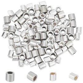 GOMAKERER Pack of 100 2 Sizes 925 Sterling Silver Crimp Tube Beads, Silver Crimp Beads Loose Spacer Beads Jewellery Crimp Beads for Necklace, Bracelet, Jewellery Making, 2 mm