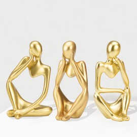 BFORXRO Resin The Thinker Statue Sculptures Home Decor Organic Modern Home Decoration for Shelf Bookshelf Office Gold Decor for Living Room