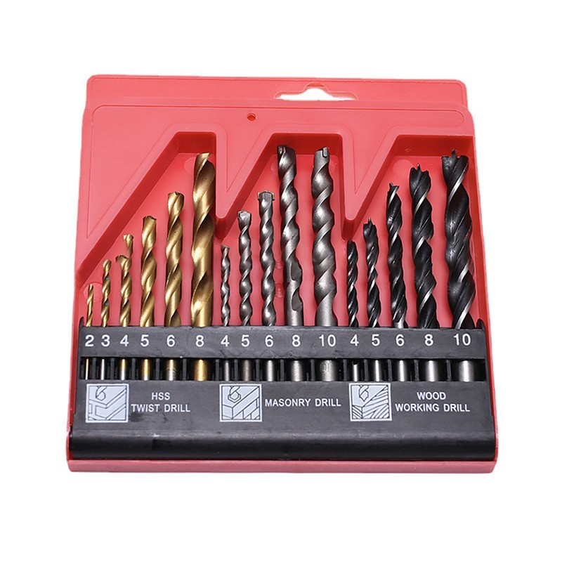 16Pcs Wooden Cement Metal Drill HSS Twist Masonry Woodworking Set