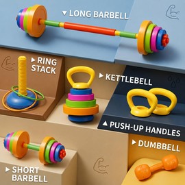 Yoyoom 6-in-1 Kids Weight Set – Dumbbell, Barbell, Kettlebell, Ring, Water & Sand Fillable, Adjustable Workout Equipment Toy, Kids Exercise Equipment Toddler Weights Gym Set Gift for Ages 3-8 Boys Girls