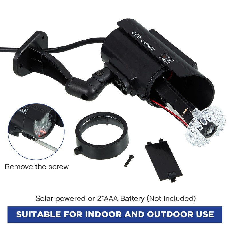 Kanayu 2 Pcs Black Solar Powered Fake Security Camera Dummy