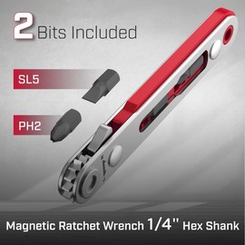 Bates- Mini Ratchet Wrench Screwdriver, 1/4" Magnetic 90 Degree Screwdriver, Low Profile Ratchet, Right Angle Screwdriver Low Profile Screwdriver, Small Ratchet, Angled Screwdriver for Tight Spaces