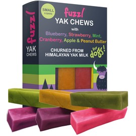 Fuzzl – Pack of 6 Small Mixed Flavour Yak Chews for Dogs | Blueberry, Strawberry, Cranberry, Mint, Apple, Peanut Butter | Natural Himalayan Cheese Treats | Long-Lasting Dental Chews for Small Breeds