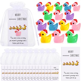 Unittype 24 Sets Christmas Inspirational Gift Set You're Great Cheer up Cards Thank You Gift Mini Resin Ducks with Organza Bags Bulk Pocket Favors for Students Coworkers(Bright Color)