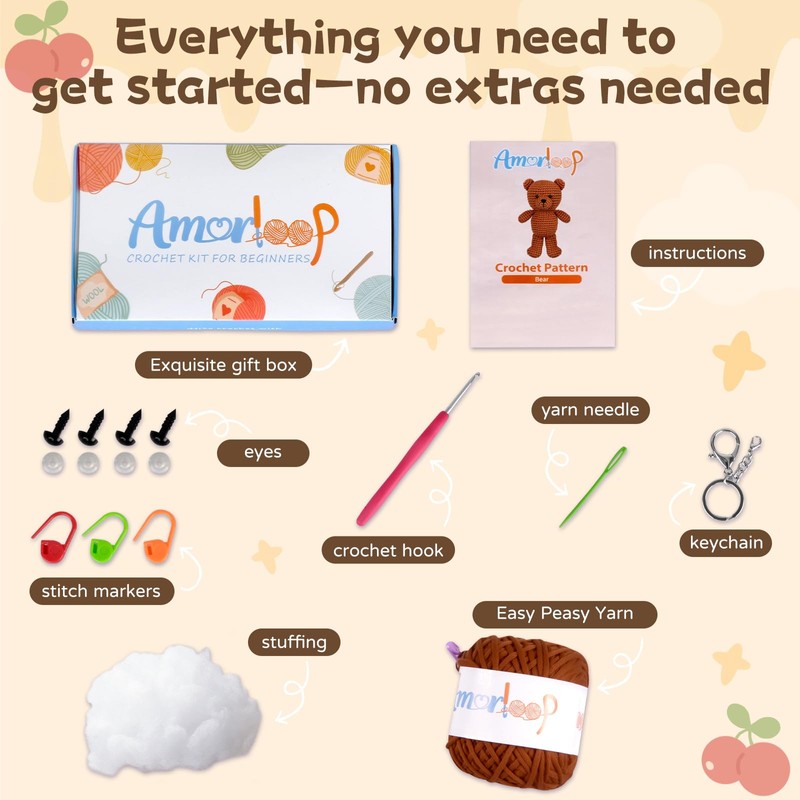 Amorloop Crochet Kit for Beginners – Easy-to-See Stitches Yarn, Pre-Started