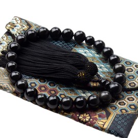 Eizen Prayer Beads for Men, Onyx, Pure Silk Bunch, 22 Beads, Nishijin Woven Gold Brocade, Rosary Bag, Prayer Beads, Prayer Beads, Funeral, Funeral, Going to Night