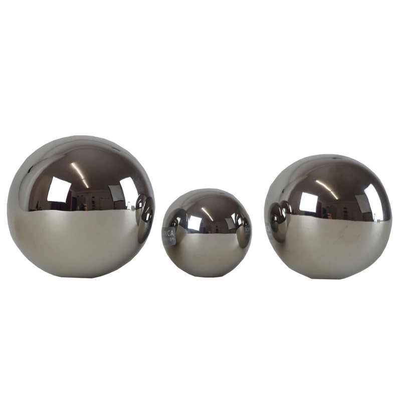 Set of 3 Decorative Balls Silverball Ceramic 5/6/7 cm