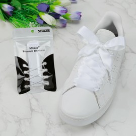 5Chaos Ribbon Satin Shoelaces, Silk Sheer Pink Boot Laces for Women Kids Girls Men, Funny Solid Color Shoestring (White, 59" (150cm))