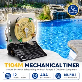 T104M Mechanical Timer Switch (Mechanism Only),208-277 VAC 5HP 40A DPST Pool Pump Timers Replacement,24-Hour 12 ON/Off Electromechanical Timer Switch for Pool Pump Water Heater Lighting