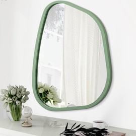 HLFMVWE Asymmetrical Mirror for Wall Irregular Accent Wood Frame Modern Unique Wall Mirror Decorative Vanity Bathroom Living Room Bedroom Entryway Hallway Artistic Wavy Mirror Large 26"x18"