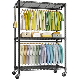 FUTASSI P3 Plus Rolling Clothes Rack, Clothing Racks for Hanging Clothes, Heavy Duty Garment Rack with Wheels, Freestanding Portable Closet Rack 45" W x 14" D x 78.5" H, Max Load 480 LBS, Black