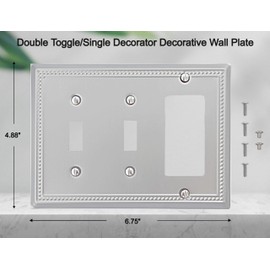 OKAWYC Double Toggle/Single Decorator Light Switch Cover Belaire Beaded Metal Wall Plate, 2-Pack Brushed Nickel 3 Gang, Receptacle Dimmer Light Switch Cover GFCI Outlet Decorative Wallplate, Durable