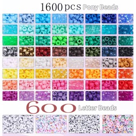 Pony Beads, 2300 Hair Beads, 1600 pcs Friendship Bracelet Making Kit, 700 Letter Beads for Bracelet Making, Craft Bracelet Beads, Kandi Beads Colourful Beads Easy to Learn DIY Craft Making Kit