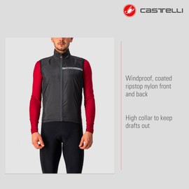 CASTELLI Men's Squadra Stretch Vest, Windproof Full Lenth Zip Shell with High Collar for Road and Gravel Biking I Cycling - Light Black/Dark Gray - Medium