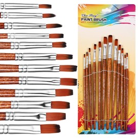 Giantree 12 PCS Flat Brushes Set, Professional Nylon Paint Brushes, Long Handle Artist Brush for Watercolor Acrylic and Oil Painting (Flat Head)
