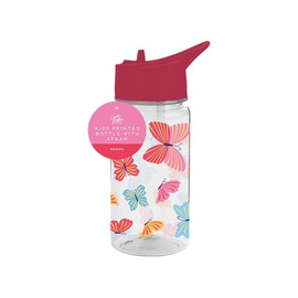 PRISTINE ENTERPRISE KIDS WATER BOTTLE WITH STRAW-FLIP NOZZLE-BPAFREE-CARRY HANDLE-SCREW ON LID- 400 ML-RAINBOW-UNICORN-SPACE-DINOSAURS ASSORTED DESIGNS (BUTTERFLY)