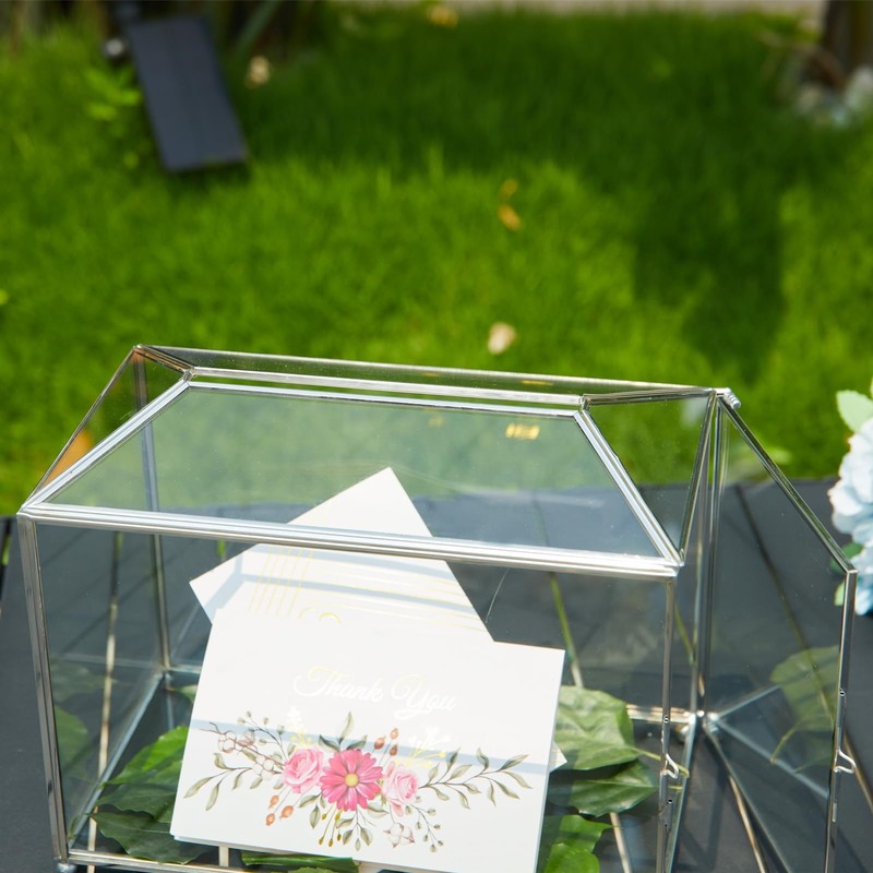 WHSLILR 12.6" Glass Card Box Wedding Card Box with Lock