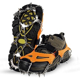 Unigear Mountain Shoe Crampons, Ice Spikes, Snow Chains, Stainless Steel Spikes, Snow Spikes for Climbing, Mountaineering, Trekking, High Altitudes, Winter, Outdoors, orange, l
