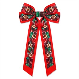 Christmas Hair Bows for Women Christmas Bow Tree Hair Bow Clips Jeweled Big Red Green Hair Bows Long Tail Satin Holiday Hair Ribbons Christmas Accessories Costume Outfits Gifts