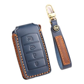 TECART Key Fob Cover Fit for Genesis G70 G80 G90 2017-2020 Keyless Full Cover Smart Key Case with Keychain 4 Button Blue