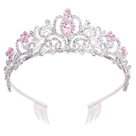 Crown Tiara, Princess Crown, Rairsky Women's Tiaras, Crown Girls, Silver Tiara for Women, Pink Crystal Tiara Crystal Crown with Combs, Crystals Princess Crown, Durable hard alloy, cubic zirconia