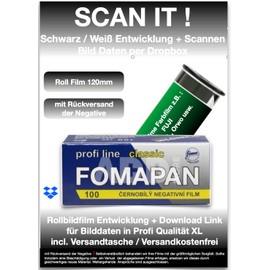 100ASA B+W Roll Film 120 mm + Film Development + Scan with Return of Negatives