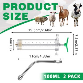Threlaco 100ml 2 Pcs Drench Gun for Goats, Sheep & Cattle, Green
