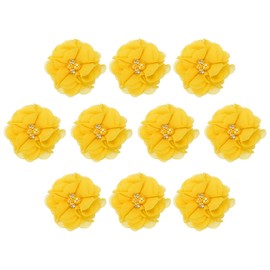PATIKIL 2" Chiffon Flowers, 10Pcs Fabric Flowers Sewing Appliques Embellishments with Rhinestone Pearl for DIY Crafts Wedding Headbands Party Decoration, Yellow