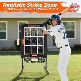 Pitching Net, 9 Hole Baseball & Softball Pitching Net with Strike Zone, Adjustable Pitching Target with 9 Pocket Design, Portable Pitching Practice Equipment